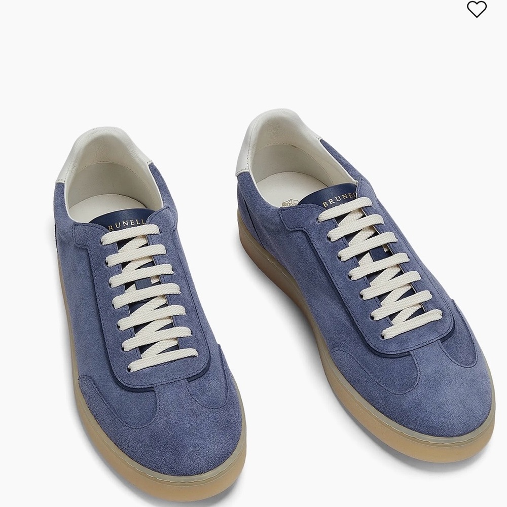 Brunello Cucinelli Blue Suede Sneakers with Cream Laces